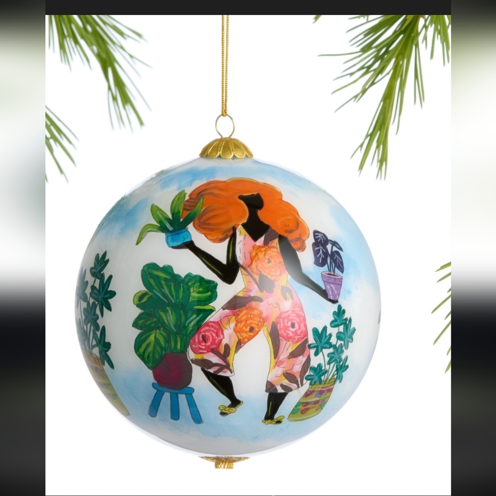 World Market Jeanetta Gonzales Li Bien Plant Lady Glass Ornament, NEW in Box